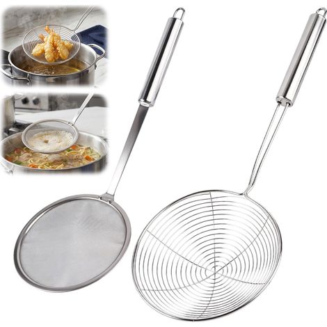 2 Pièces Araignée De Cuisine pour griller,cuire à la vapeur,écoper Aliments Ecumoire à Friture en Acier Inoxydable, Écumoire à mailles fines, écumoire Inox, Peut êTre Suspendu (14cm) (1/5)