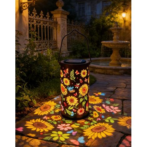 Solar-Gartenlaterne „Bunte Sonnenblume“, wasserdichte Solar-Hängelampe 2026 für Garten, Terrasse, Einfahrt, beleuchtet Ihren Garten nach Sonnenuntergang (1 Stück, kleine Größe, mehrfarbig)