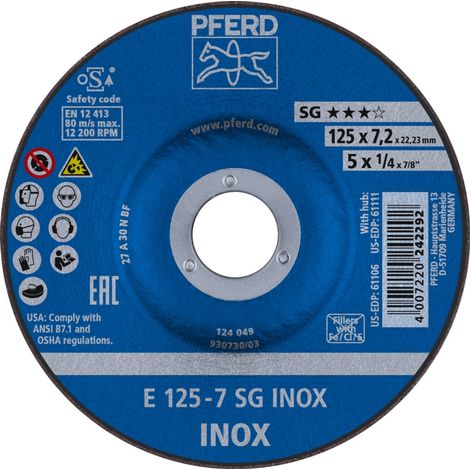 PFERD TOOLS Schruppscheibe E 125x7,2x22,23 mm Leistungslinie SG INOX für Edelstahl 10 Stk (1/5)