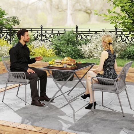 Chaise de jardin - Ensemble de 2 chaises de jardin - Coussins amovibles déperlants - Structure acier thermolaqué - Rotin anti-UV (1/5)