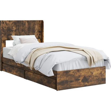 Bed Frame with Storage and Headboard Smoked Oak 100 x 200 cm vidaXL (1/5)
