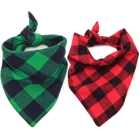 Filiyano-Bandana triangulaire à carreaux pour chien, accessoire vestimentaire pour animaux de compagnie, vert et rouge - Taille L - Lot de 2 pièces (1 (1/5)
