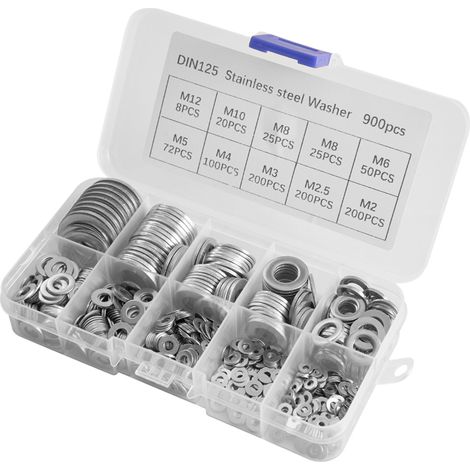 900Pcs Stainless Steel Flat Washers Set (1/5)