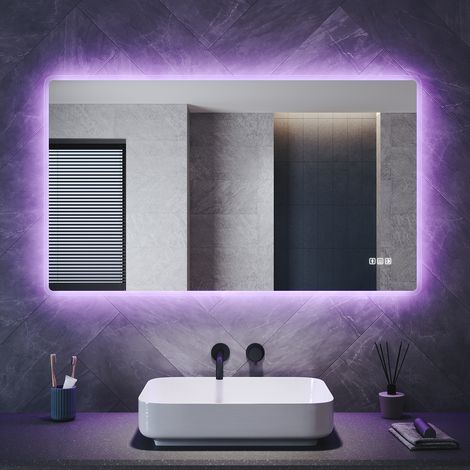 SONNI Wandspiegel Badspiegel mit Beleuchtung Anti-Beschlag, Quadrat LED Badspiegel mit Touch-Schalter Bluetooth 3 Einstellbare Lichtfarben Steckdose, 1200 x 700 mm