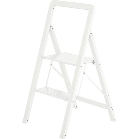 Escabeau 3 Marches Pliant Blanc - Antidérapant, Poignée, 150 kg - Aluminium Léger 41.5x49.7x82.6 cm (1/5)