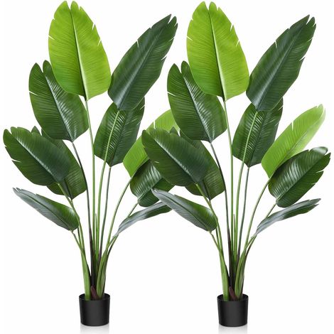 Set di 2 piante artificiali 160 cm uccello del paradiso finta palma tropicale con 10 foglie, piante in vaso finte per interni ed esterni