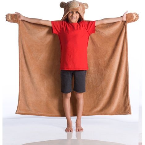 Kanguru - Coperta pile Orso in soffice microfibra, mantella felpa con maniche, zampe e cappuccio a forma di animale, orsacchiotto, Bianco, 100x130 cm, per bambini e ragazzi idea regalo natale (1/5)