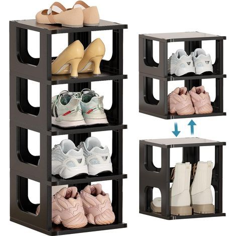 Zapatero, almacenamiento apilable, muebles de plástico, estante de 5 niveles, caja ahorradora de espacio con puerta (1/5)