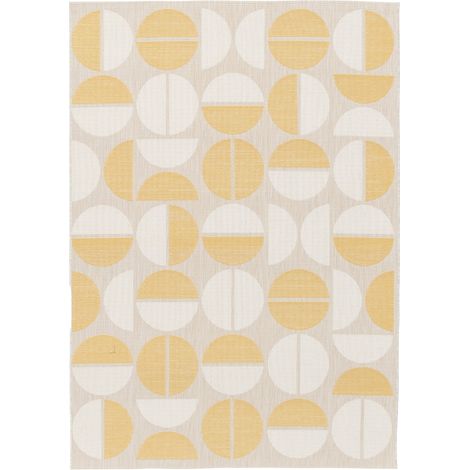SUNSHINE GEO - Tapis extérieur intérieur moderne géométrique demi-cercles jaune et beige 120x170