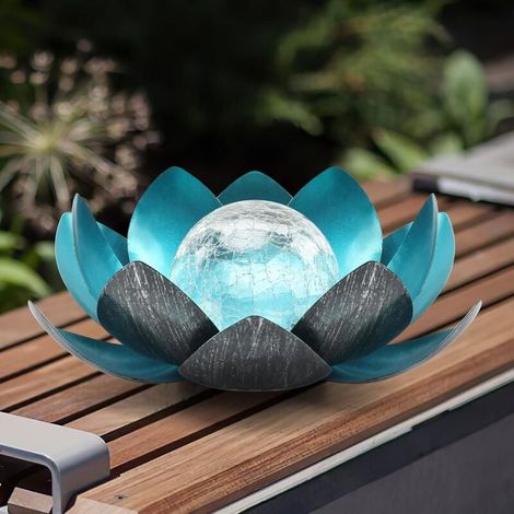 Lampes solaires d'extérieur Lotus, lampes de jardin à LED solaires, étanches, décoratives, pour table, cour, terrasse, allée, paysage, lampes LED Lotus en métal et verre (1/5)