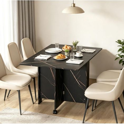 Mesa plegable 120 x 80 x 73 cm negra efecto mármol con ruedas bloqueables, ahorro de espacio (1/5)