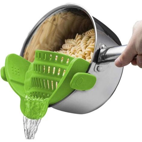 Aide à l'égouttage Tamis de cuisine avec pince, tamis pour casseroles et poêles Tamis de cuisine, tamis en silicone pour casseroles (1/4)