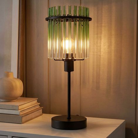 Lampada da tavolo LED aste in vetro verde chiaro lampada da comodino in vetro lampada da tavolo classica nero opaco, 1x LED 6W 700Lm bianco caldo, DxH 15x37,5 cm (1/5)