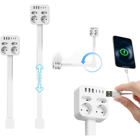 Multiprise Electrique, Bloc 4 Prises 1500W 10A avec 6 Ports Chargeur (3 USB A+3USB C), Prise Multi Parasurtenseur Parafoudre et Surtension (1/5)