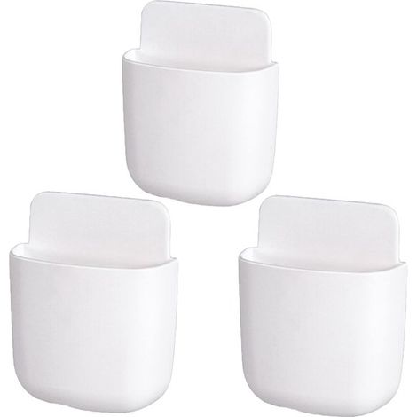 Caja de almacenamiento autoadhesiva de pared de 3 piezas para mando a distancia y teléfono, para salón, dormitorio u oficina - Blanca (1/5)