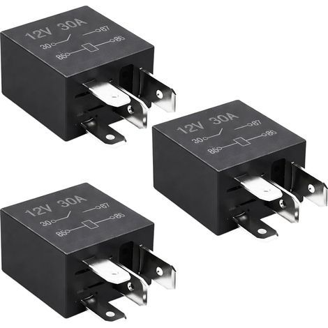3 Relais 12V 4 Broches 30A, Relais SPDT Multi-Usage, Relais Temporisé 12V pour Voiture, Moto, Circuits Électroniques, Relais Clignotant Moto, Commutateur Automatique (1/5)