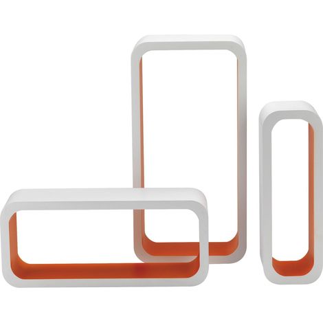 Mensole da Parete Componibili Mensole Rettangolari in Legno MDF Set 6 Mensole Cubo Colore Bianco e Arancione