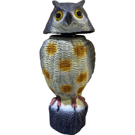 Relaxdays Ahuyentador búho, cabeza oscilante, plástico, 40x18x16 cm, jardín y balcón, antipalomas gris/blanco
