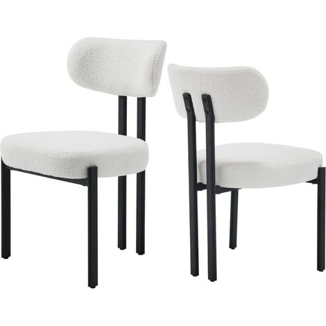 Wahson Esszimmerstühle 2er Set Teddystoff Küchenstuhl mit schwarzen Metallbeinen, Polsterstühle für Esszimmer,Weiß