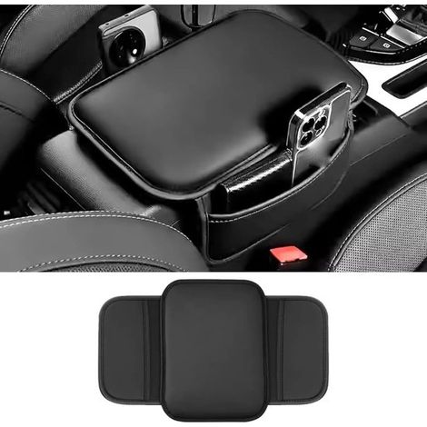 Guanti universali in pelle per bracciolo auto, con 2 tasche portaoggetti, imbottitura confortevole, proteggono la console centrale, neri (1/5)