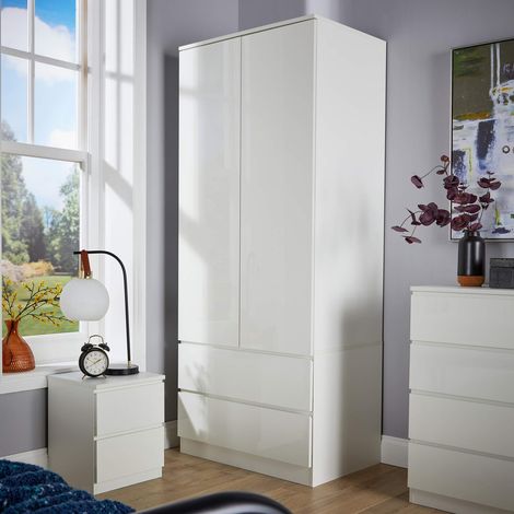 White 2 Door 2 Drawer Wardrobe Bedroom Storage Cabinet Modern Furniture Unit