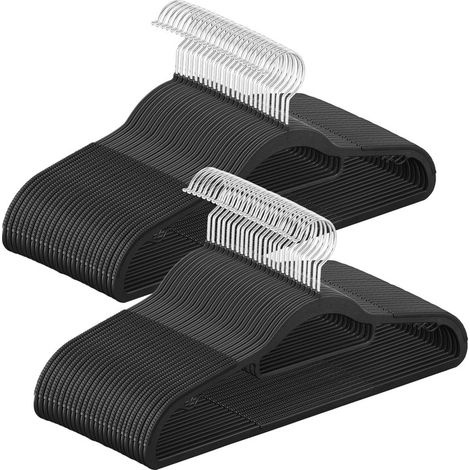 Cintres 50 pièces, cintres en Plastique, antidérapant, Peu encombrant, épaisseur 0,5 cm, Largeur 42 cm, Crochet pivotant à 360° Argent, Noir (1/5)