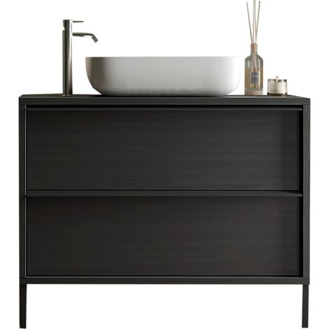 Mueble de baño con lavabo y 2 cajones, longitud 92cm, colección FRASSI. Color negro cenizo