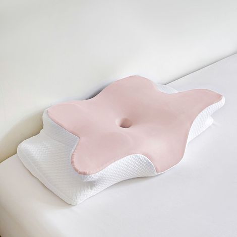 Oreiller orthopédique en forme de papillon en mousse à mémoire de forme, soutien de la nuque et de la tête efficace pour les troubles du sommeil (rose)-AquaForge (1/5)