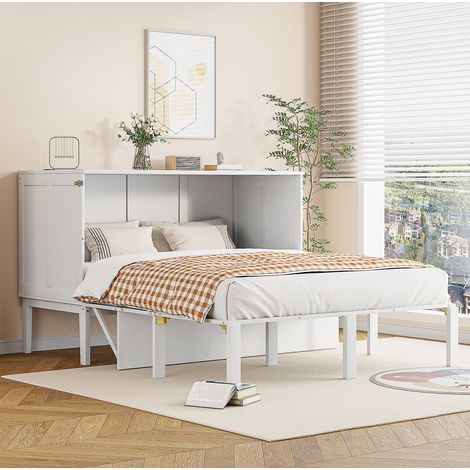 Letto a scomparsa verticale 140x200 cm moderno, struttura in legno bianco, salvaspazio, con area inferiore contenitiva (1/5)