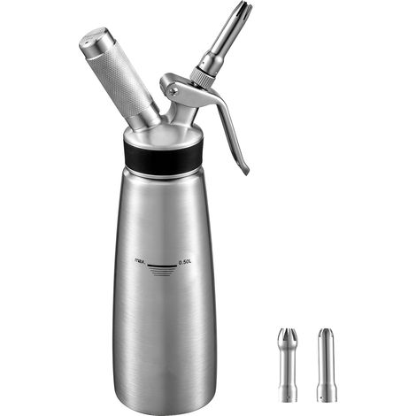 Mophorn Siphon à crème fouettée 500 mL, idéal pour cafés et pâtisseries, conçu pour les amateurs. Acier inoxydable 304, cet appareil garantit une utilisation sans fuite et inclut 3 embouts décoratifs (1/5)