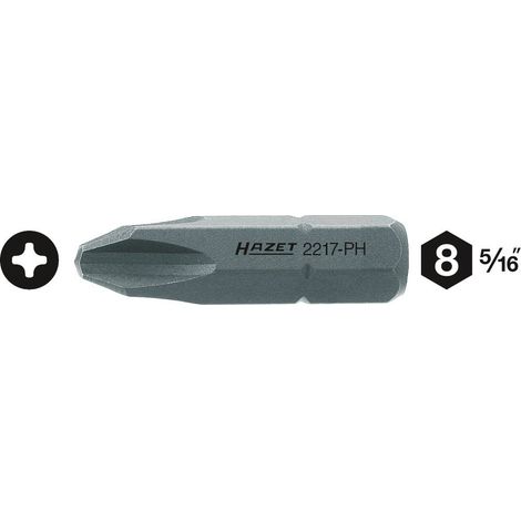 Embout-tournevis (bit) 2217-PH2 ∙ Hexagone massif 5/16 pouce (8 mm) ∙ Profil Phillips PH ∙ Taille PH2 (1/2)