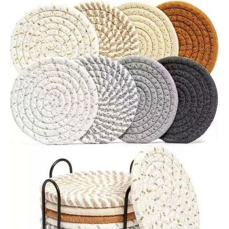 Set of 8 11cmX 11cm Mix Color Round Woven Placemats Washable Cotton Placemats Non-Slip Heat Resistant Table Mats with Frame for Party Kitchen Dining Room (1/5)