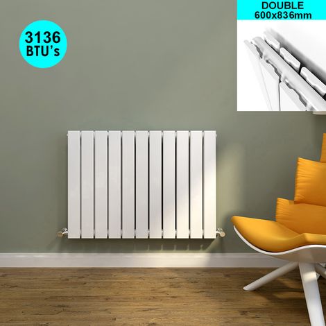 ELEGANT 600 x 988 mm White Modern Column Radiator Double Flat Panel Designer Bathroom Radiators + Anthracite Thermostatic Radiator Valves (1/5)