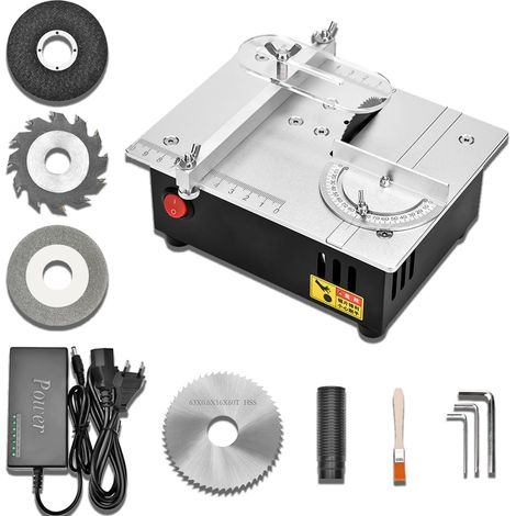 Scie circulaire de table 96 W avec 4 lames, bloc d'alimentation à 7 vitesses, mini scie de table électrique portable de précision, multifonctionnelle, petite scie de table pour projets de travail du (1/5)