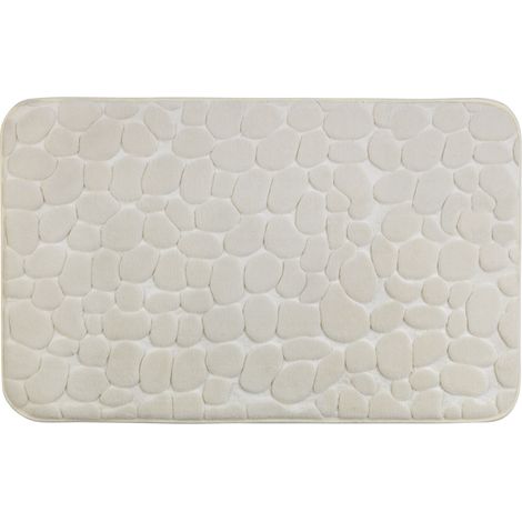 WENKO Tapis de bain Mémoire de forme Pebbles, Tapis salle de bain antidérapant, polyester, 50x80 cm, beige (1/4)