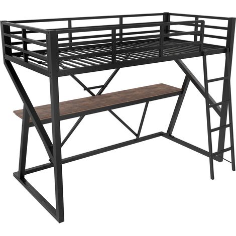 Lit Mezzanine 90x200 Cm Avec Structure En Métal Et Bureau Intégré (1/5)
