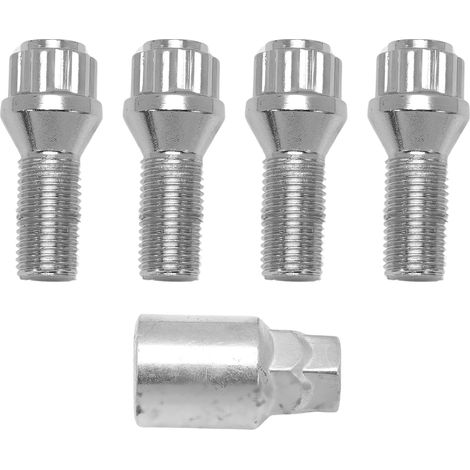 4X Ecrous de Roue Antivol Jeu de Boulons Roue Antivol Roue compatibles pour A1 A3 A4 A5 Golf Jetta Vivaro X3 X5 M14x1,5 28 mm avec 1 Clés (1/5)