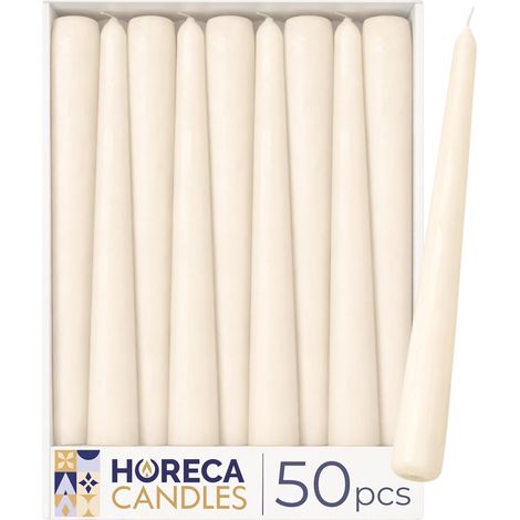Horeca Candles - Bougies pour Chandelier - Ivoire - Lot de 50 Chandelles Coniques - Ø 2.2 x 25 cm - Durée de Combustion 7,5 Heures - Cierges Sans Parfum (1/5)