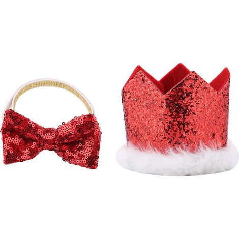 Ensemble Chapeau Père Noël Et Nœud Papillon Pour Chien Chat - Costume Fête De Noël Réglable Avec Paillettes - Taille Unique (1/5)