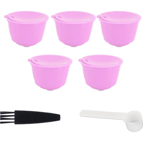 Lot de 5 gourdes café réutilisables remplissables filtre PP+acier inox 304 pour machine DOLCE GUSTO violet 5 capsules 1 cuillère 1 pinceau 5.2x3.5cm (1/5)