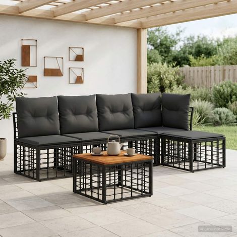 vidaXL Ensemble de canapés d'extérieur 6 pcs Noir et Gris foncé (1/5)