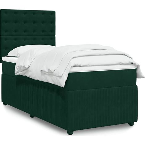 Cama box spring con colchón terciopelo verde oscuro 100x200 cm (1/5)