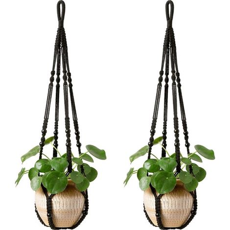 Makramee Pflanzenampel 89 cm (35 Zoll) 2 teilige Hängeampel für drinnen und draußen mit Holzperlen Dekorativer Blumentopfhalter ohne Quasten für (1/5)