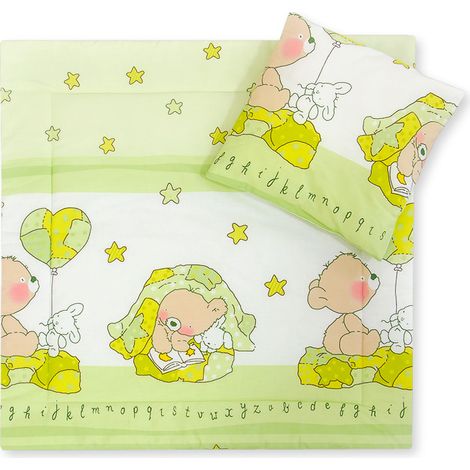 Couverture pour poussette avec couette et oreiller – Ours en peluche avec ballon, vert (1/2)