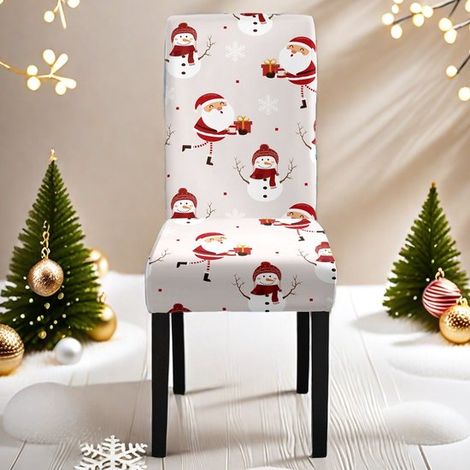 Juego de 2 fundas navideñas para sillas，Lindo diseño de muñeco de nieve，Funda elástica suave para silla，Extraíble y lavable (1/2)