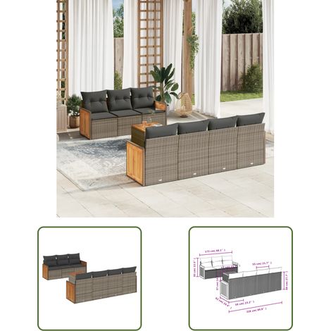 The Living Store 8-tlg. Garten-Sofagarnitur mit Kissen Grau Poly Rattan - Gartenmöbel - Sofasatz - PE-Rattan - Outdoor Möbel - Balkonmöbel (1/3)