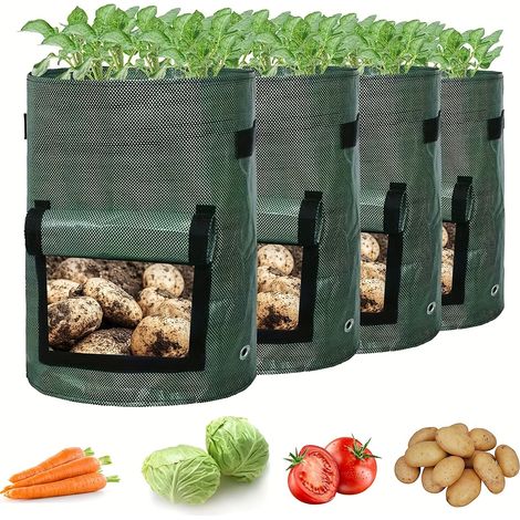 Sacs de culture pour pommes de terre, jardinières avec rabat et poignées (7 gallons, lot de 4) (1/5)