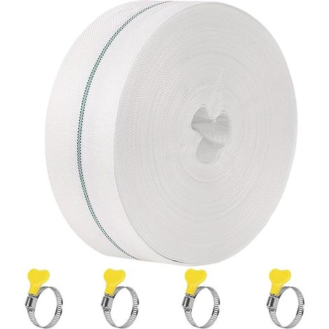 20M Flat Discharge Hose 25mm Flat Hose Flexible Fabric Fire Hose with 4 Hose Clamps Drain Hoses for Submersible Pump and Dirty Water Pump (1/5)