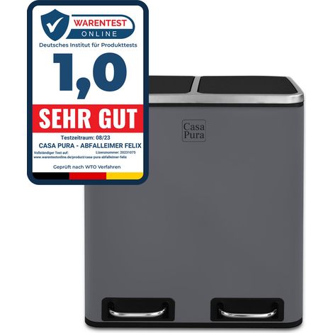 Poubelle de cuisine Félix, Gris foncé, 2 compartiments de 30 Litres (60 Litres) (1/5)