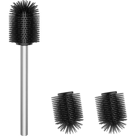 3 - Brosse WC - Tête Silicone - Manche Acier Inoxydable 304 - Nettoyage Salle De Bain - Noir - 27x7cm